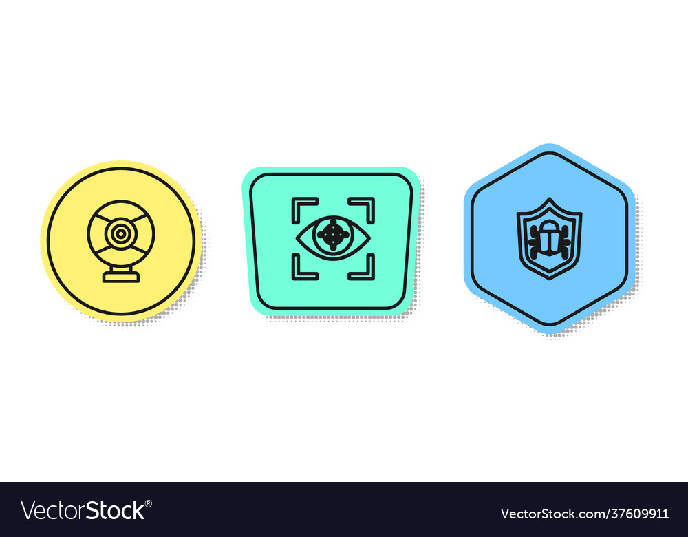 Set line security camera eye scan and system bug vector image Set line security camera eye scan and system bug
