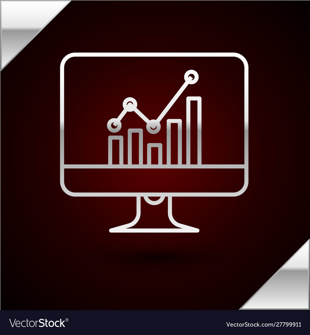 Silver line computer monitor with graph chart icon vector image Silver line computer monitor with graph chart icon