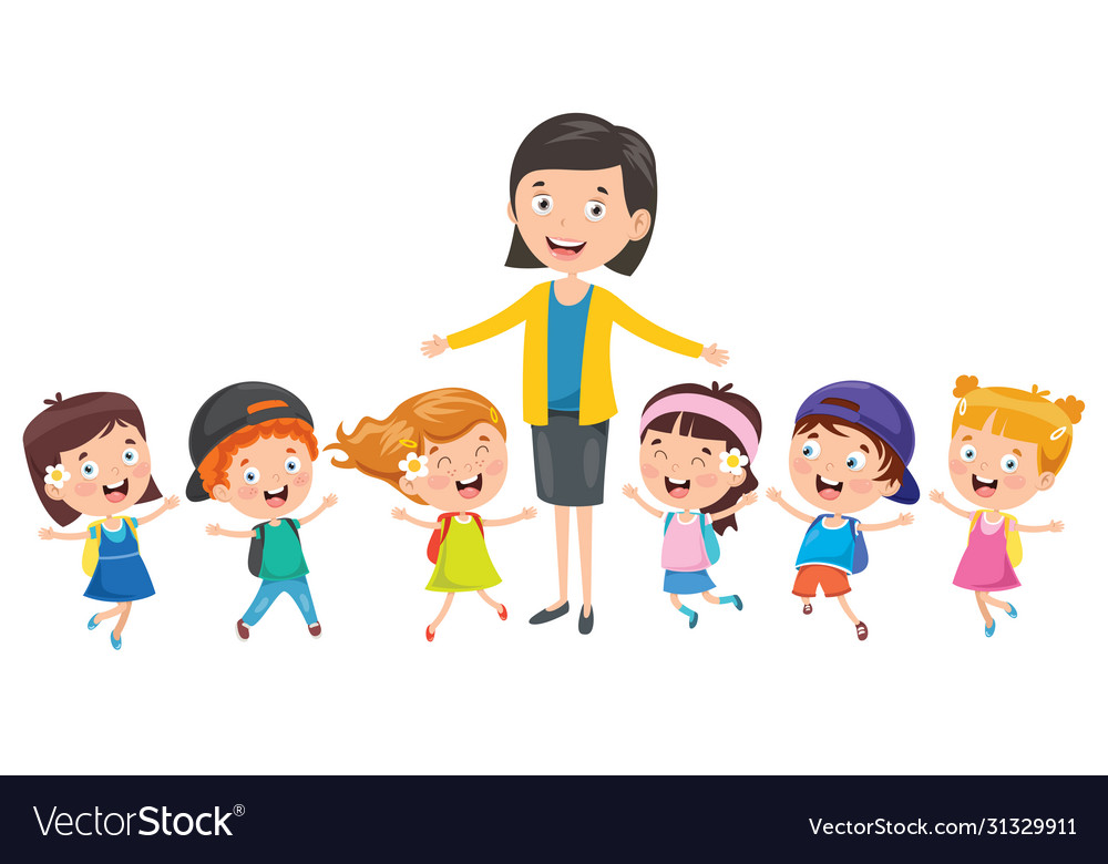 Students With Their Teacher Royalty Free Vector Image