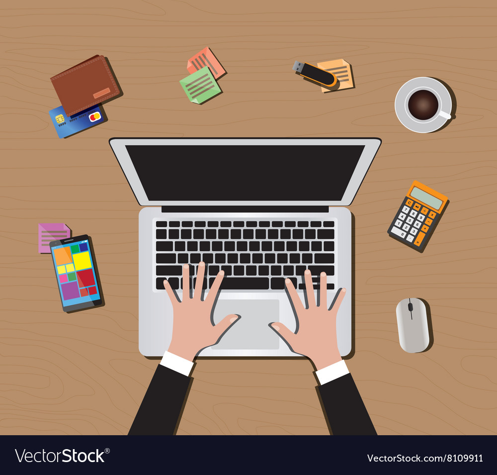 Workspace with computer keyboard mouse coffee