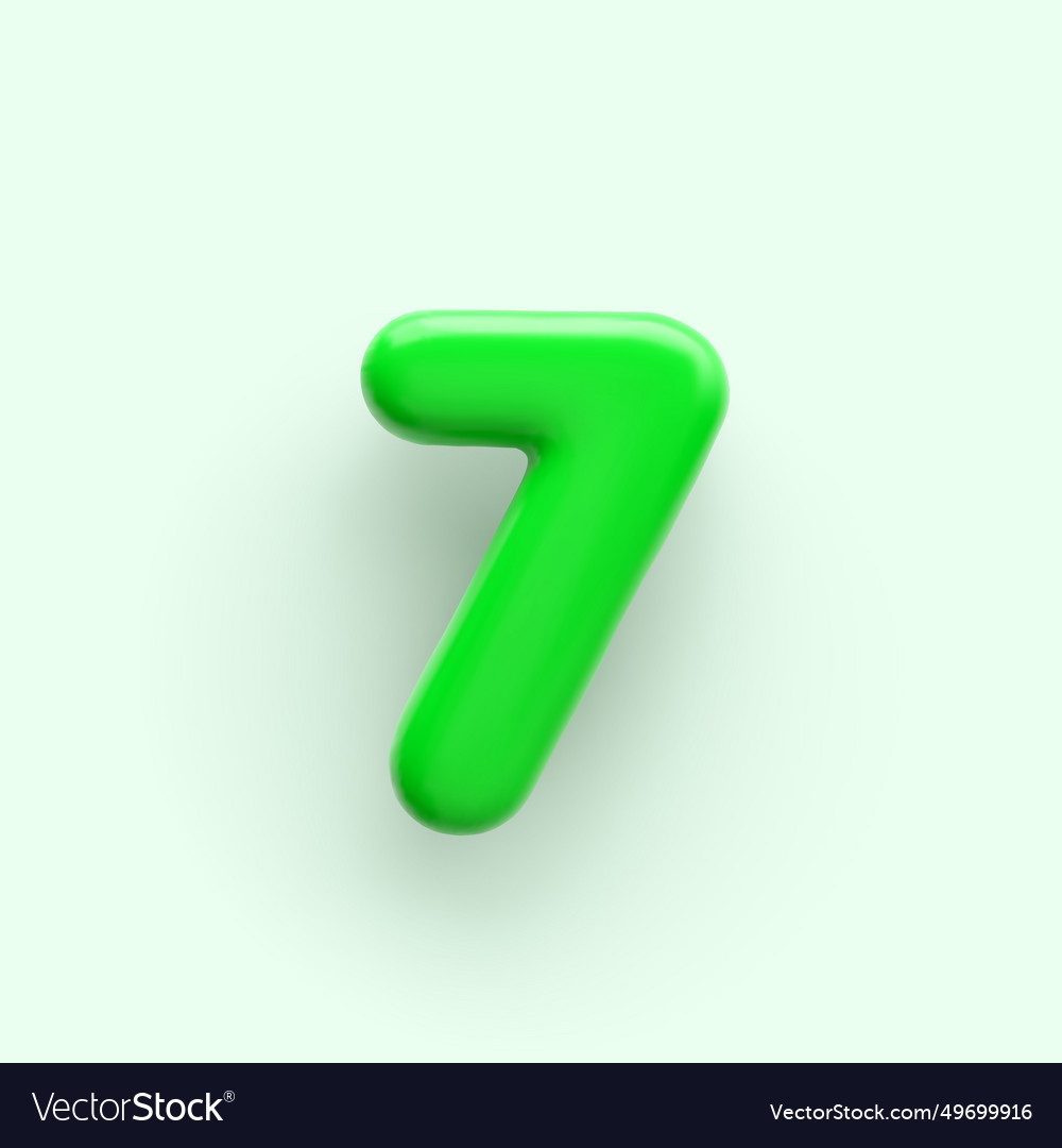 3d green number 7 with a glossy surface on light