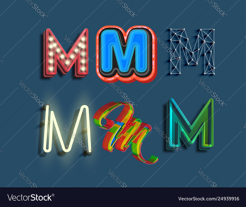 A character set 6 different styled font vector image A character set 6 different styled font