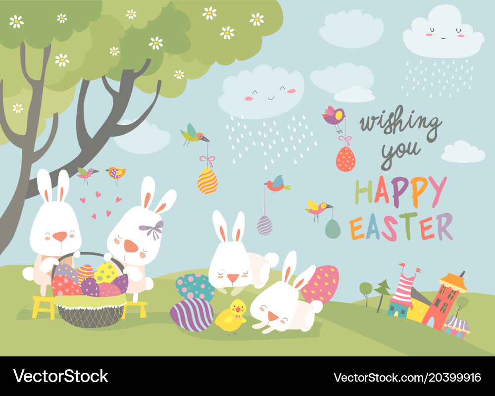 Easter bunnies and easter egg Royalty Free Vector Image
