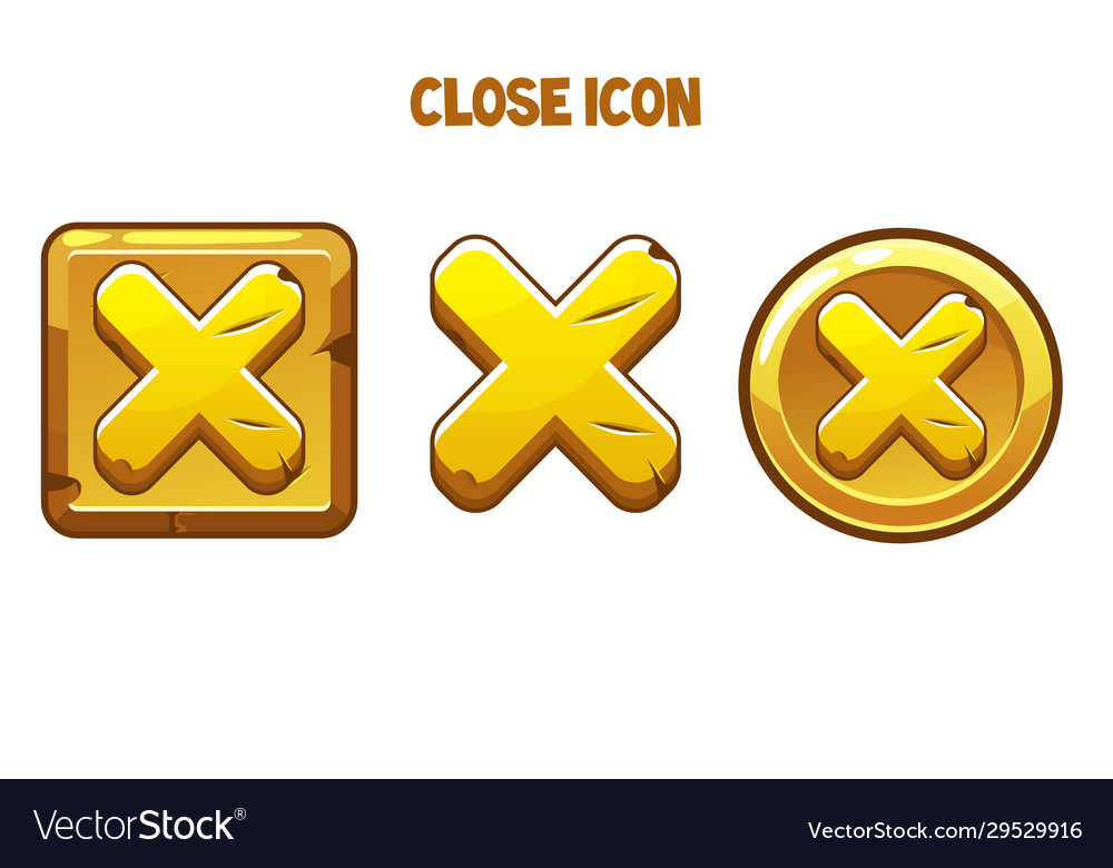 Golden icons close with a cross for interface vector image Golden icons close with a cross for interface