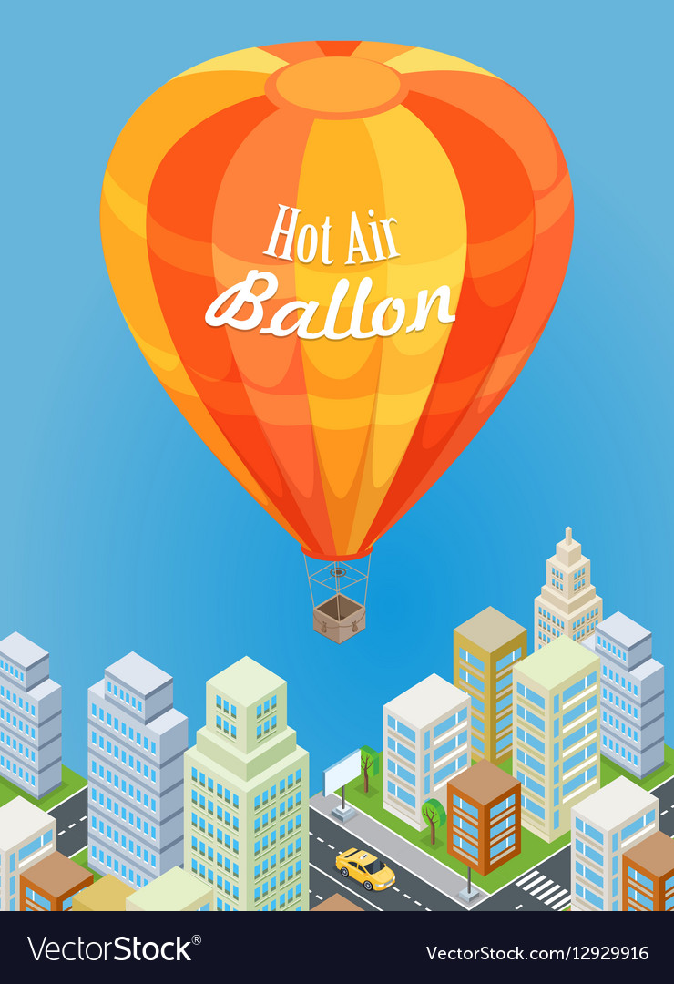 Hot air balloon flying over urban city aircraft