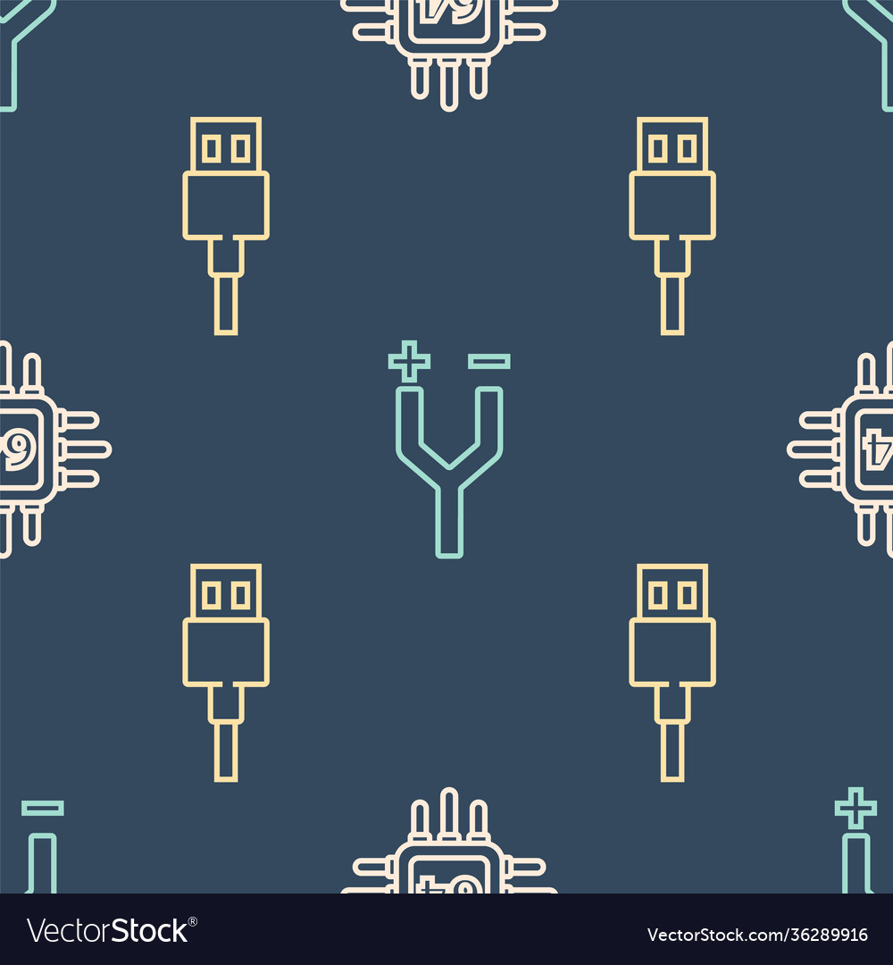 Set line processor with microcircuits cpu usb vector image Set line processor with microcircuits cpu usb