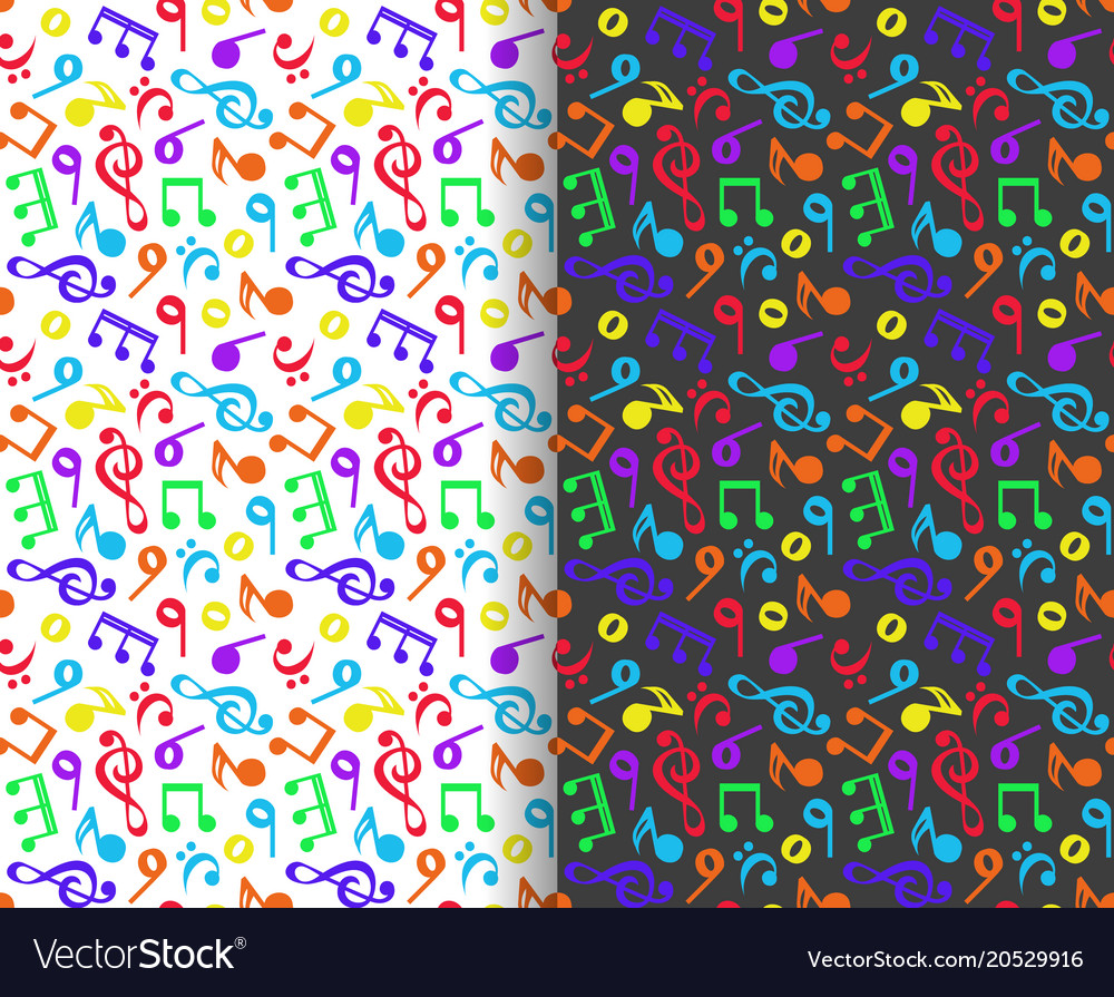 Set of seamless colorful patterns with musical