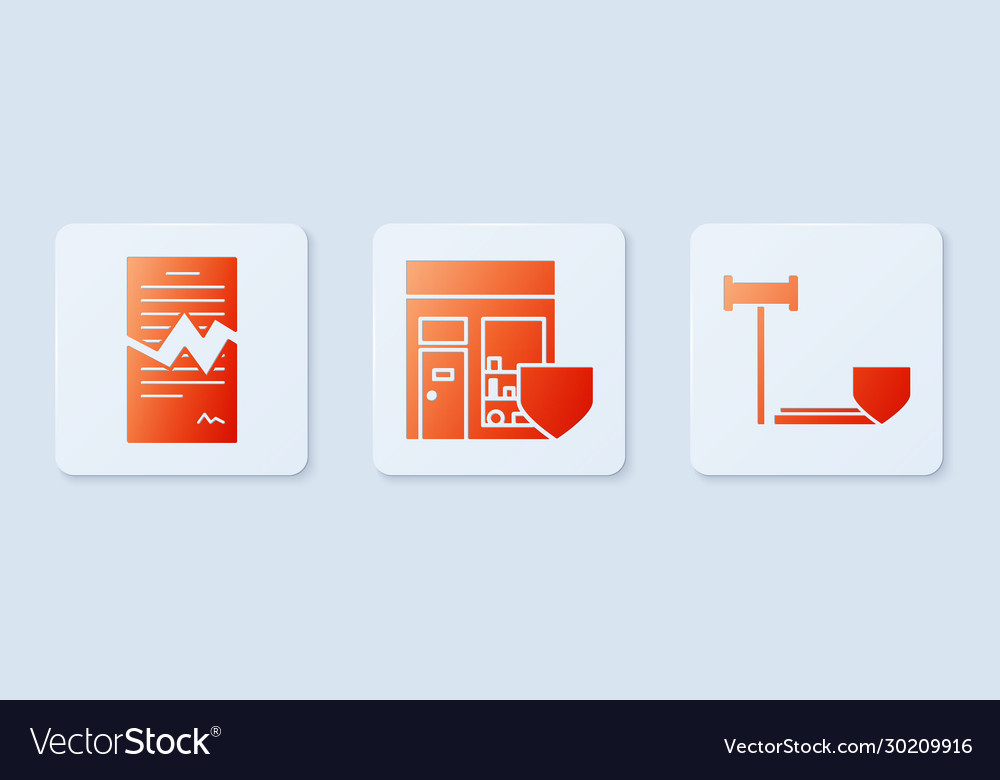 Set shopping building with shield torn contract vector image Set shopping building with shield torn contract