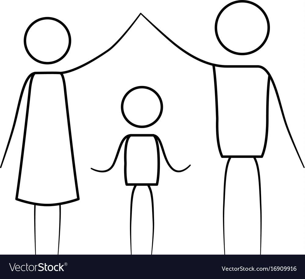 Sketch thin contour of pictograph parents holding