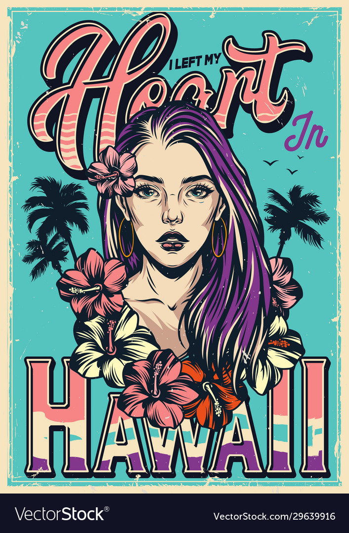 Travel To Hawaii Colorful Vintage Poster Vector Image
