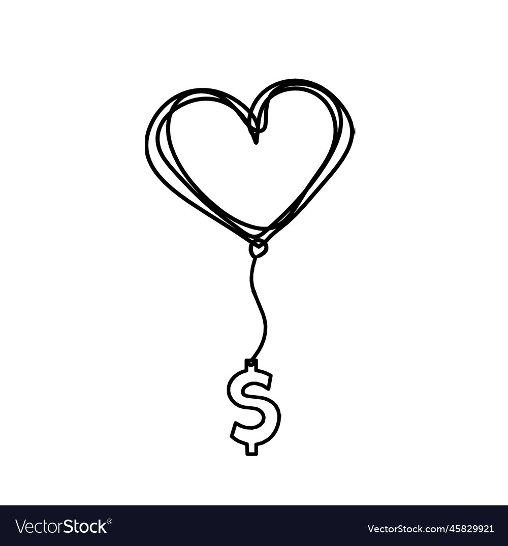Abstract heart with dollar as continuous line Vector Image Abstract heart with dollar as continuous line