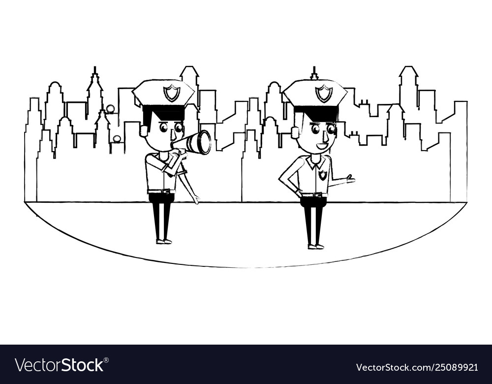 Cops in city sketch Royalty Free Vector Image - VectorStock