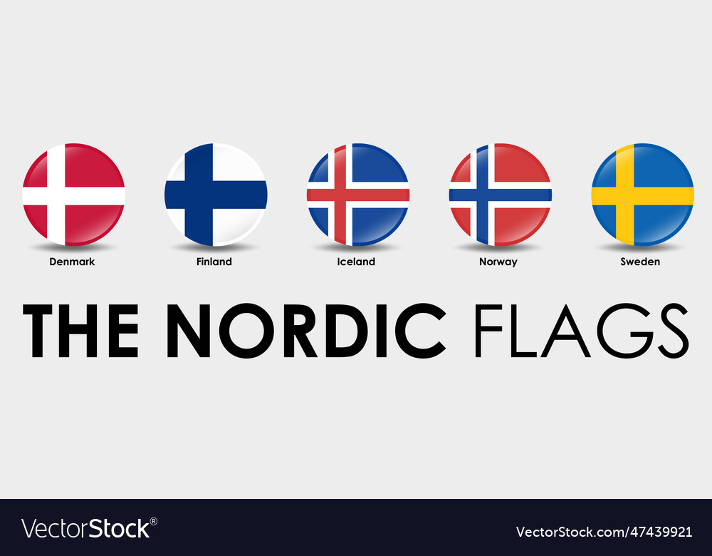 Nordic countries flag set of round flags designed Vector Image