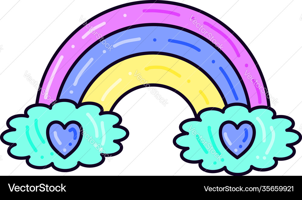 Rainbow with white clouds on white background Vector Image