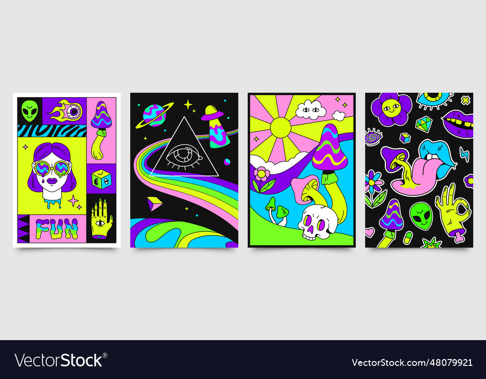 Retro Psychedelic Hippie Posters With Space Vector Image