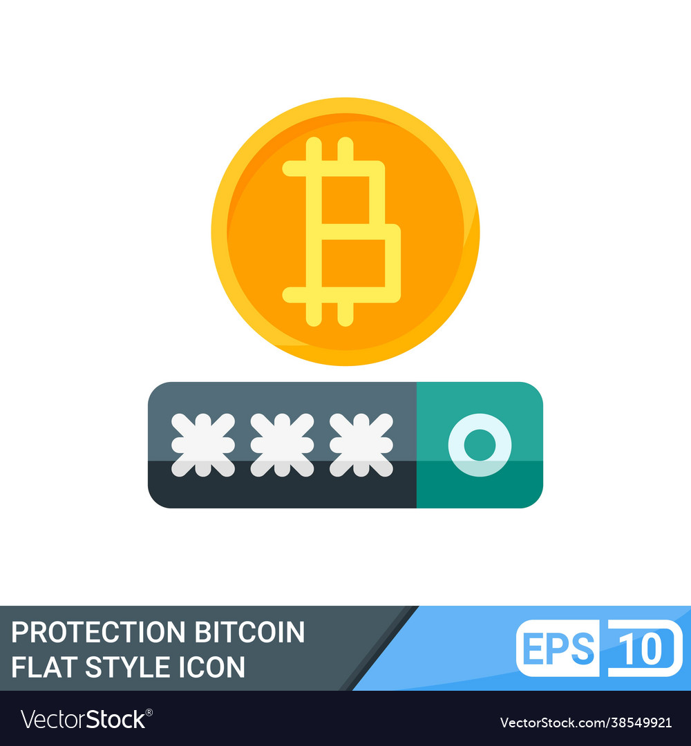 Secure and protected bitcoin flat style icon vector image Secure and protected bitcoin flat style icon