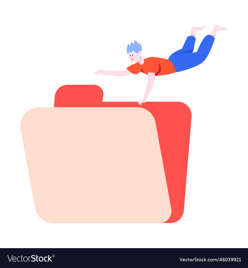 Tiny man character with huge computer folder vector image Tiny man character with huge computer folder