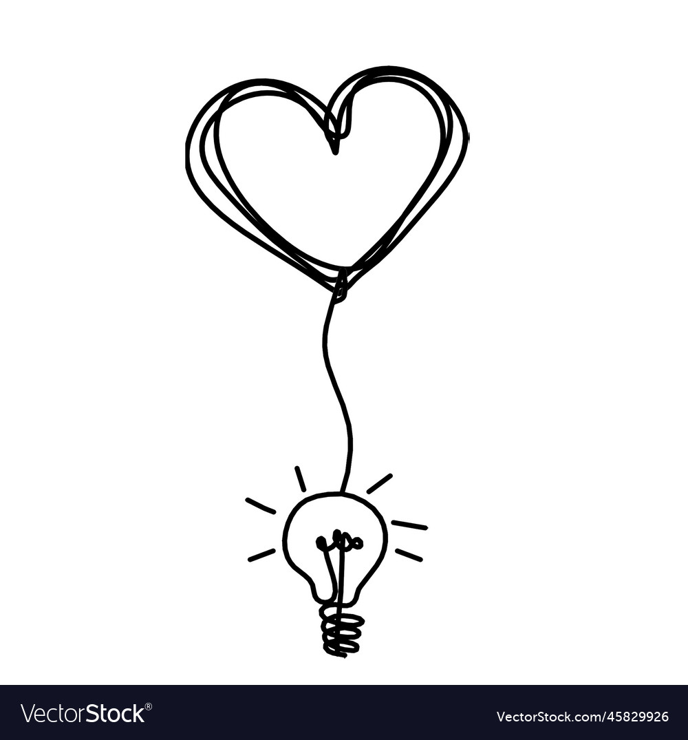 Abstract heart with light bulb as continuous line Vector Image Abstract heart with light bulb as continuous line