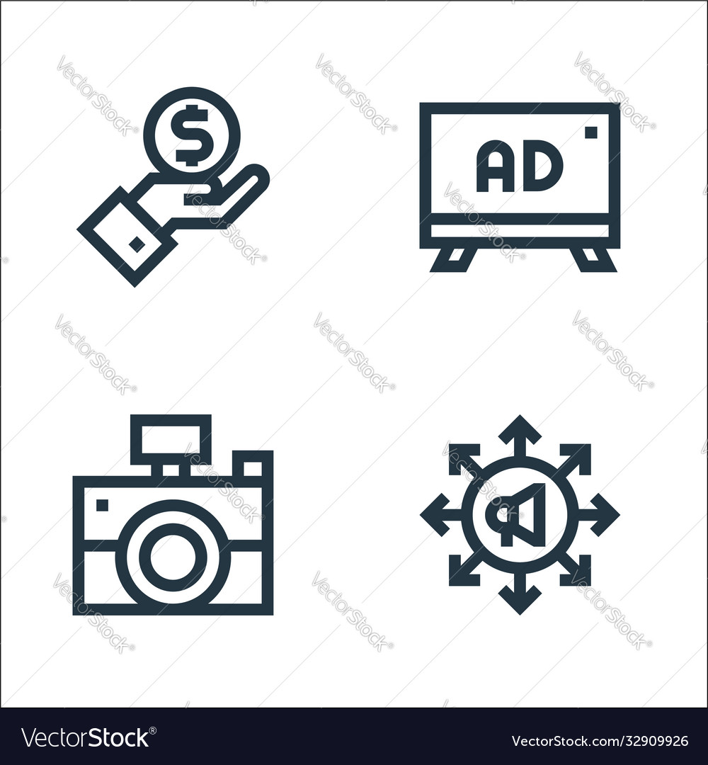 Advertisement line icons linear set quality vector image Advertisement line icons linear set quality