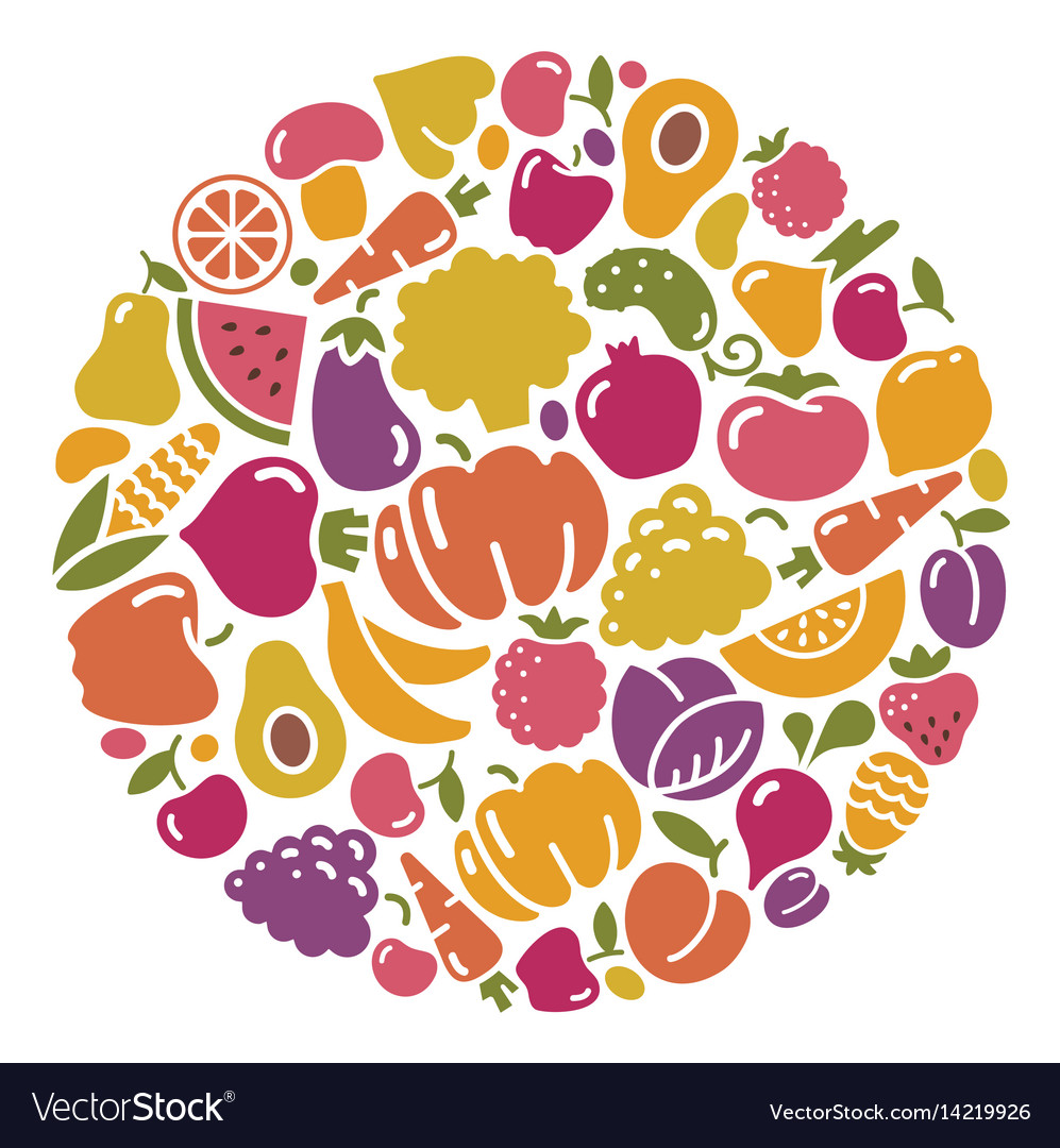 Colorful Fruit and Vegetable Icons