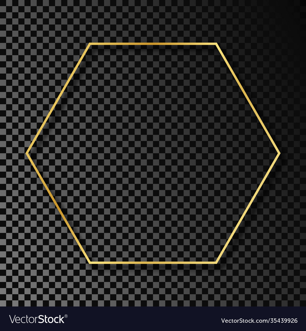 Gold glowing hexagon frame with shadow