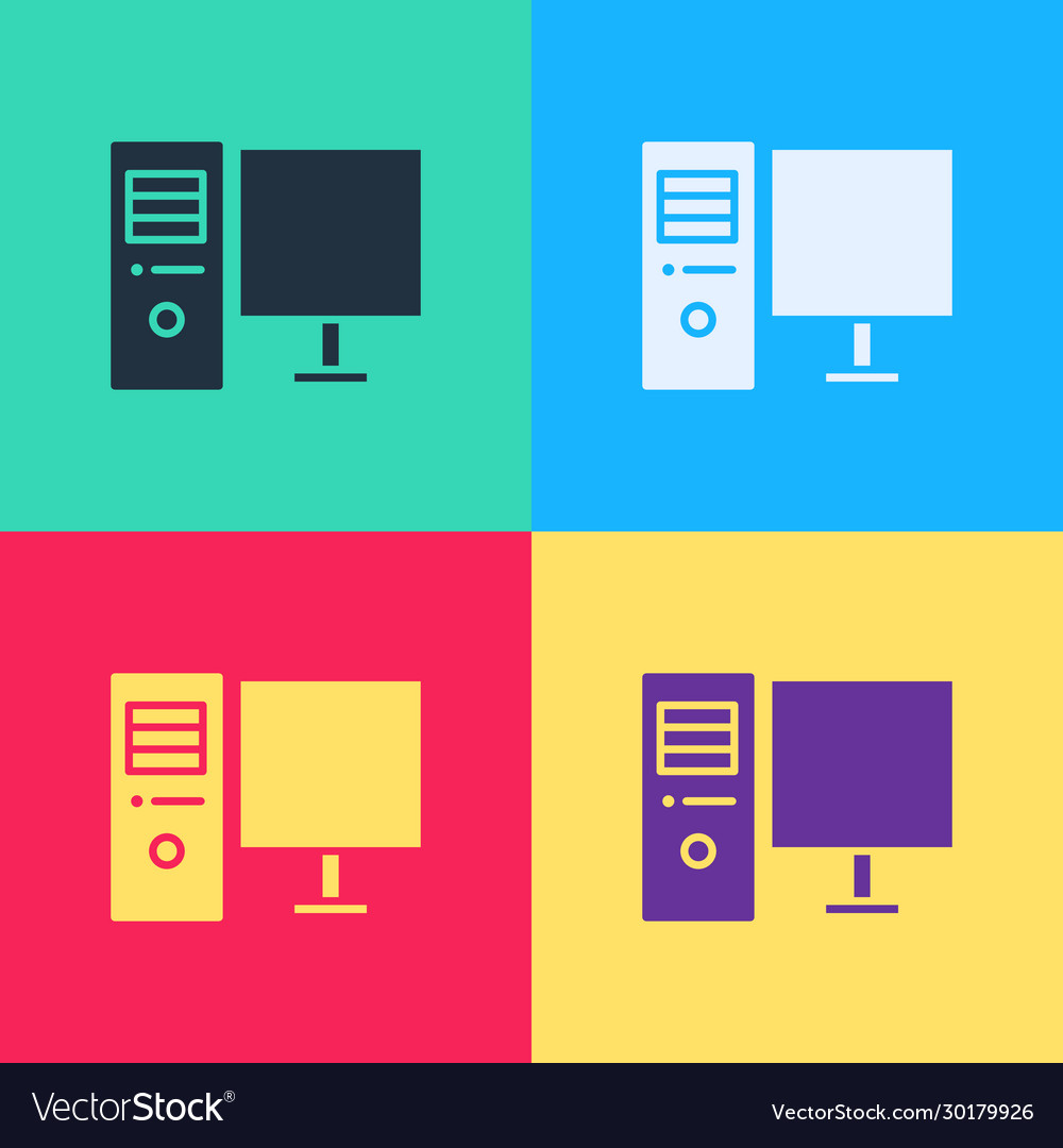 Pop art computer monitor icon isolated on color