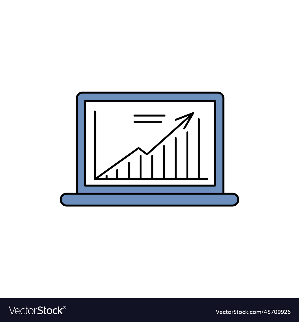 Portable laptop computer display and graph sign vector image Portable laptop computer display and graph sign
