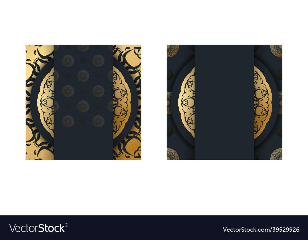 Postcard template in black with vintage gold Vector Image