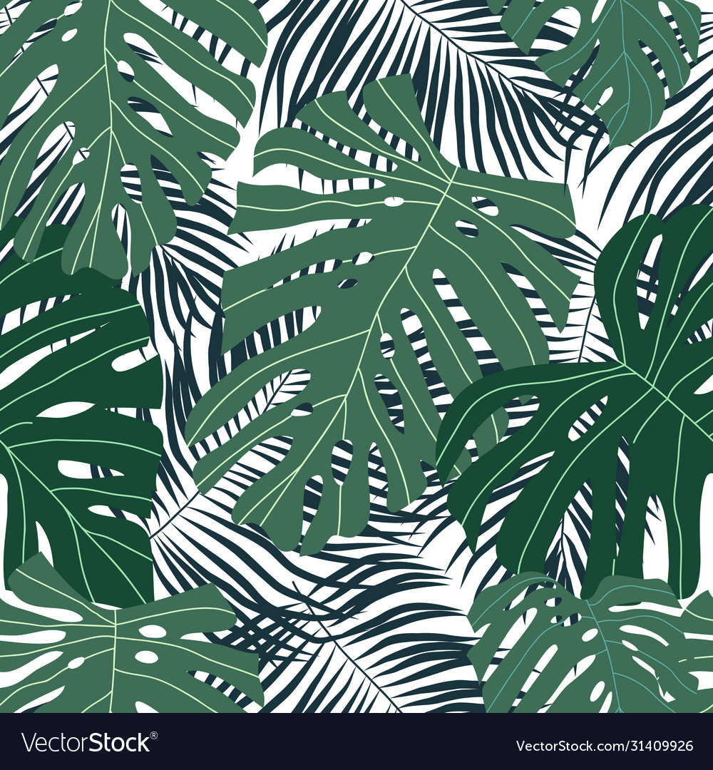 Seamless pattern with tropical leaves on a white Vector Image