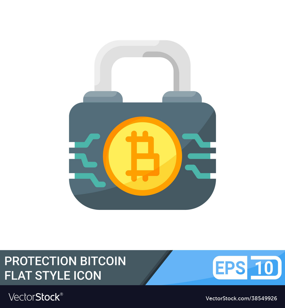 Secure and protected bitcoin flat style icon