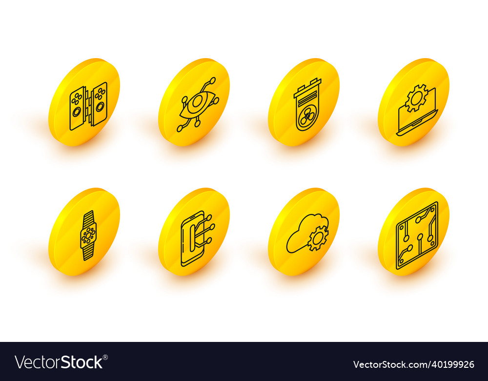 Set line processor cloud technology data transfer vector image Set line processor cloud technology data transfer