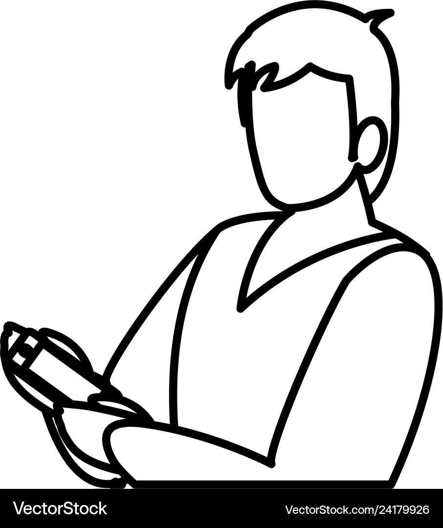 Young man using smartphone Royalty Free Vector Image