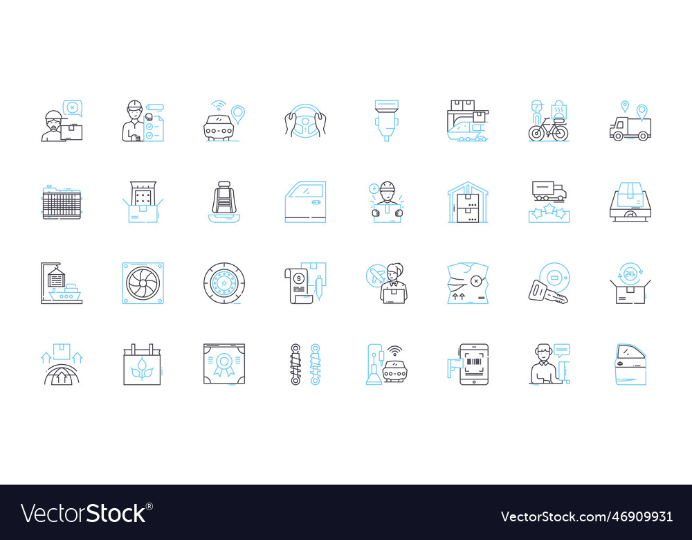Automobiles linear icons set speed power vector image Automobiles linear icons set speed power