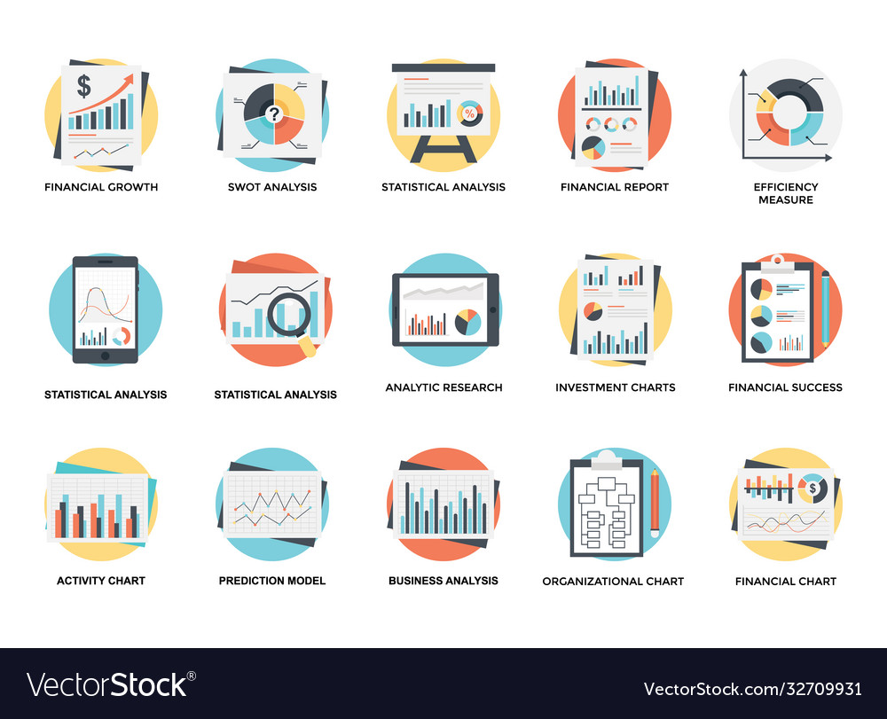 Bundle report and analytics flat design icons