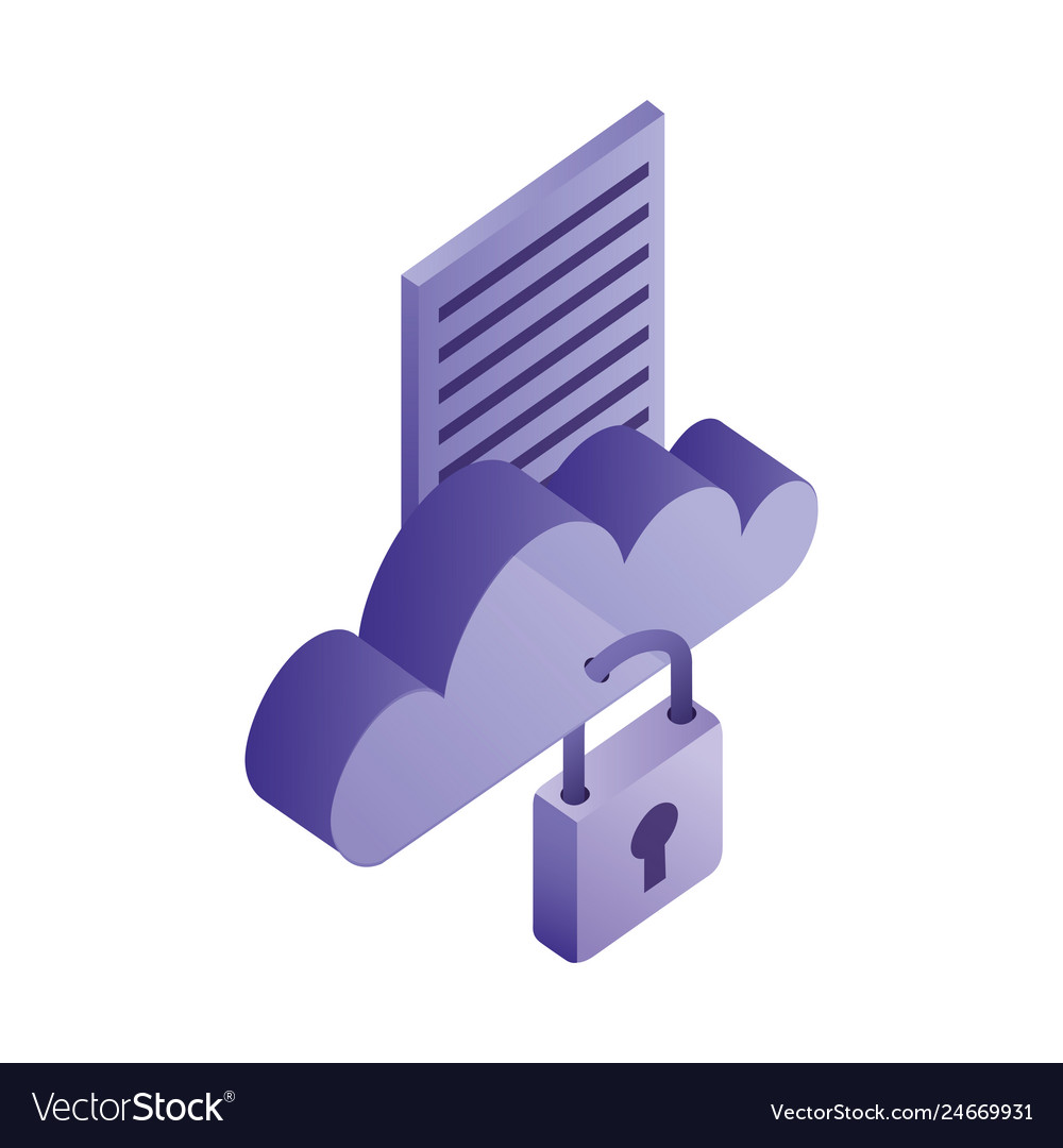 Cloud computing with document and padlock