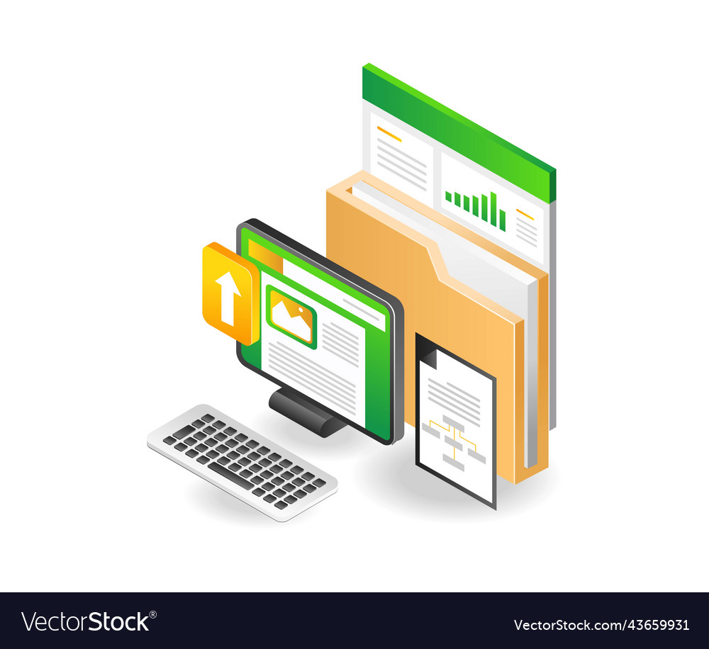 Computer and data analysis folder Royalty Free Vector Image