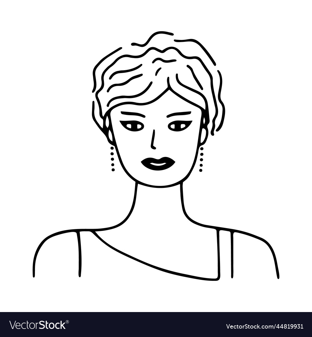 Doodle Young Girl Portrait In Evening Attire Vector Image