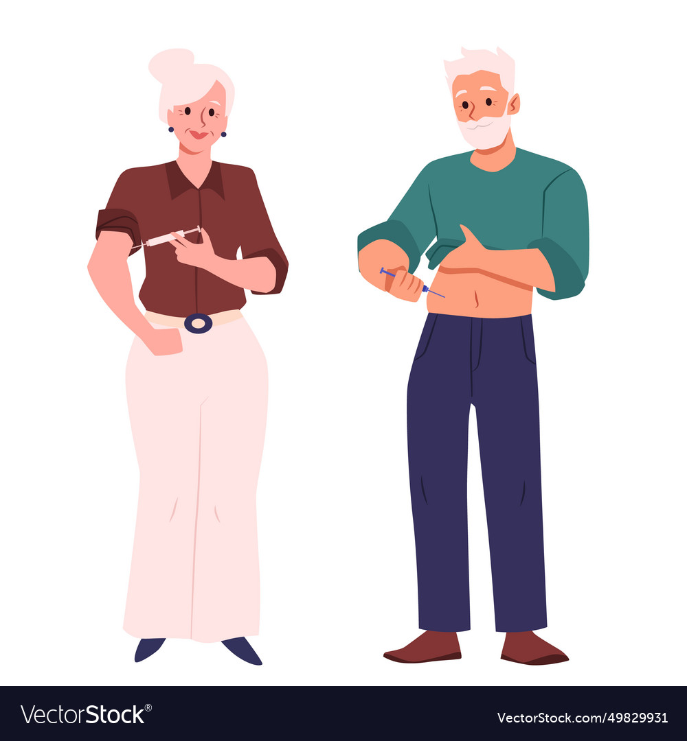 Elderly people doing self injections Royalty Free Vector