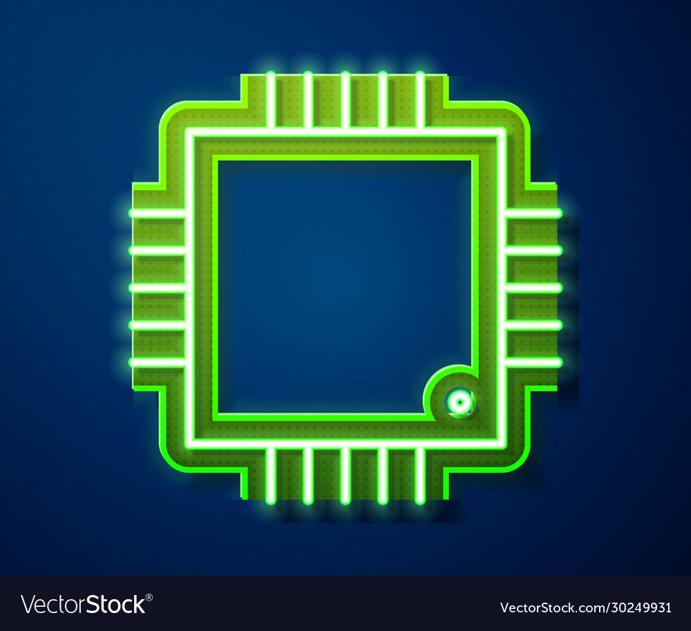 Glowing neon line computer processor vector image Glowing neon line computer processor