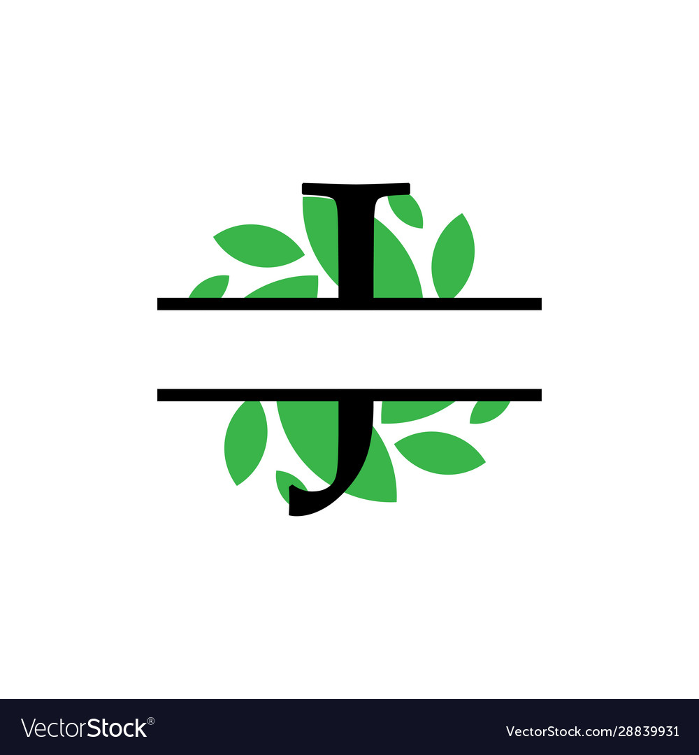 Initial j green leaf monogram split letter