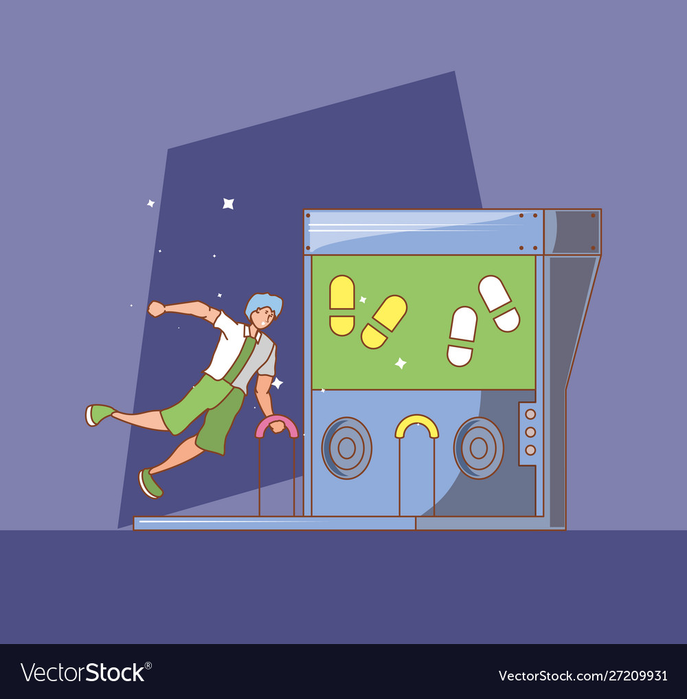 Man in video game console coins with dancing