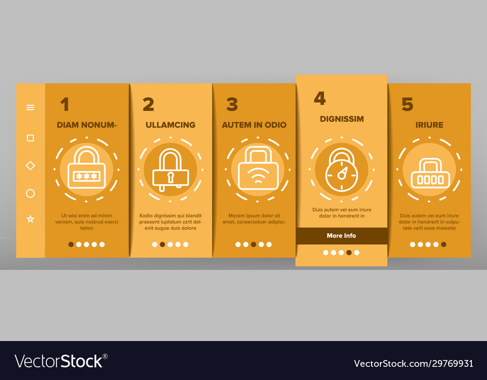 Padlock security tool onboarding icons set vector image Padlock security tool onboarding icons set