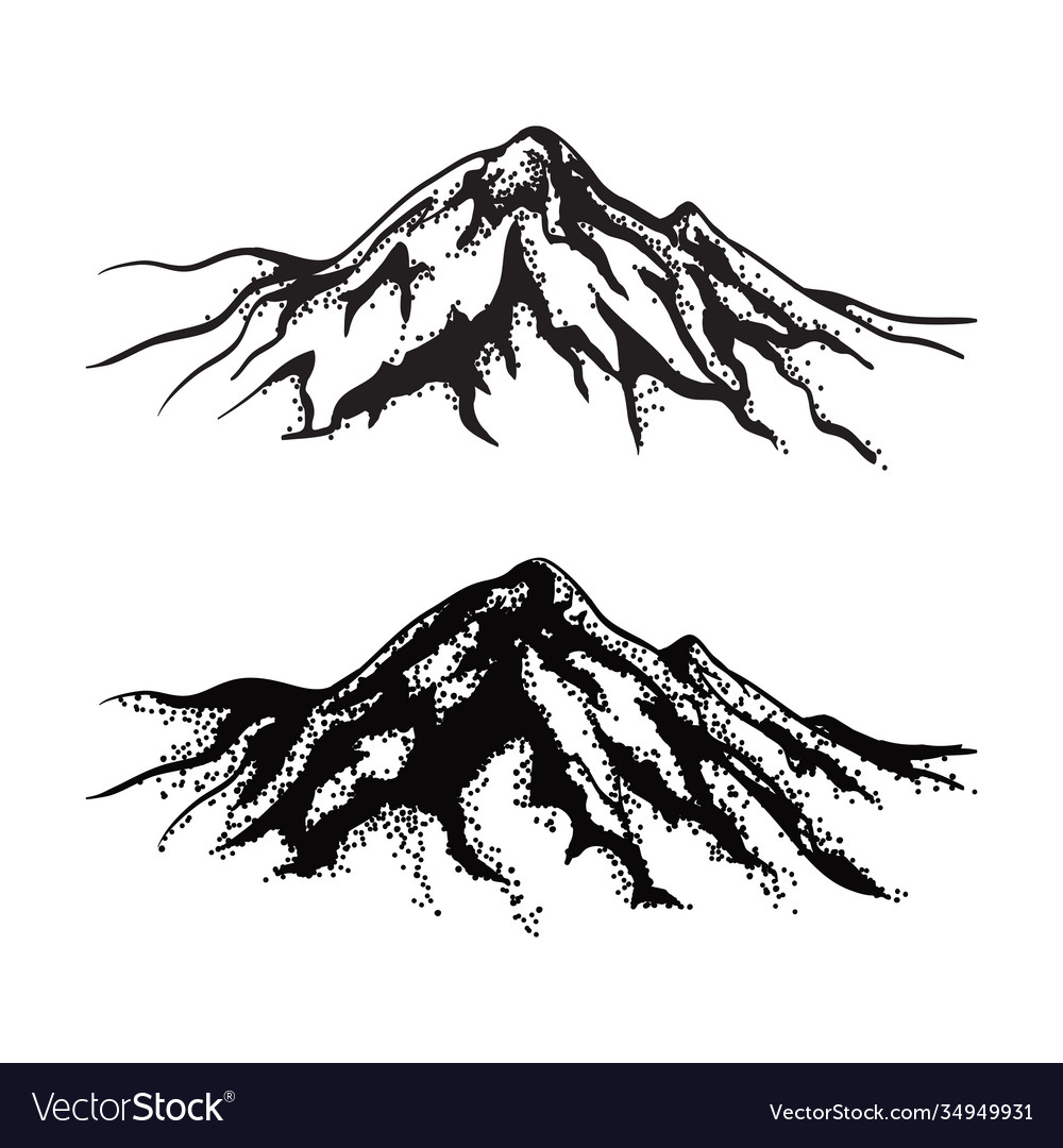 Set mountains sketch volcanoes hand drawn