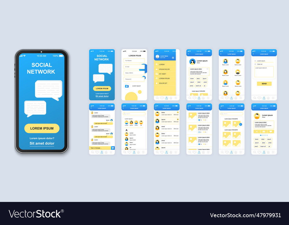 Social network mobile app interface design Vector Image