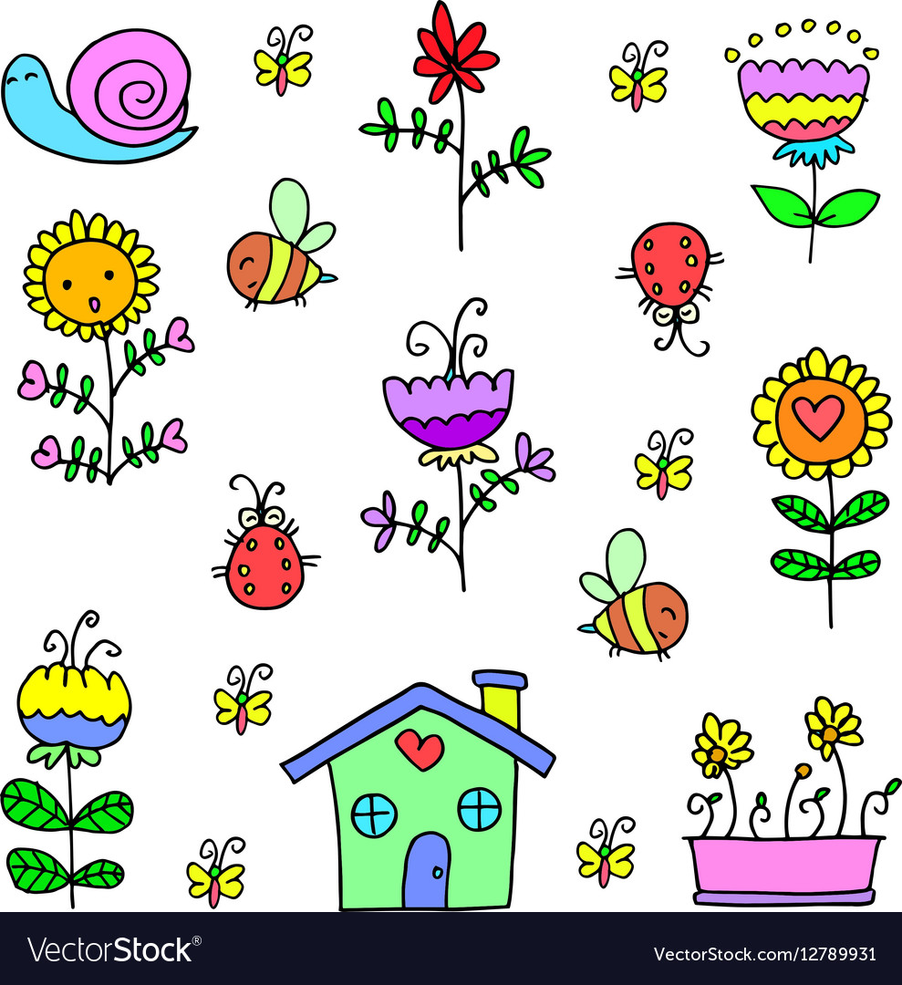 Spring flower set doodles Royalty Free Vector Image