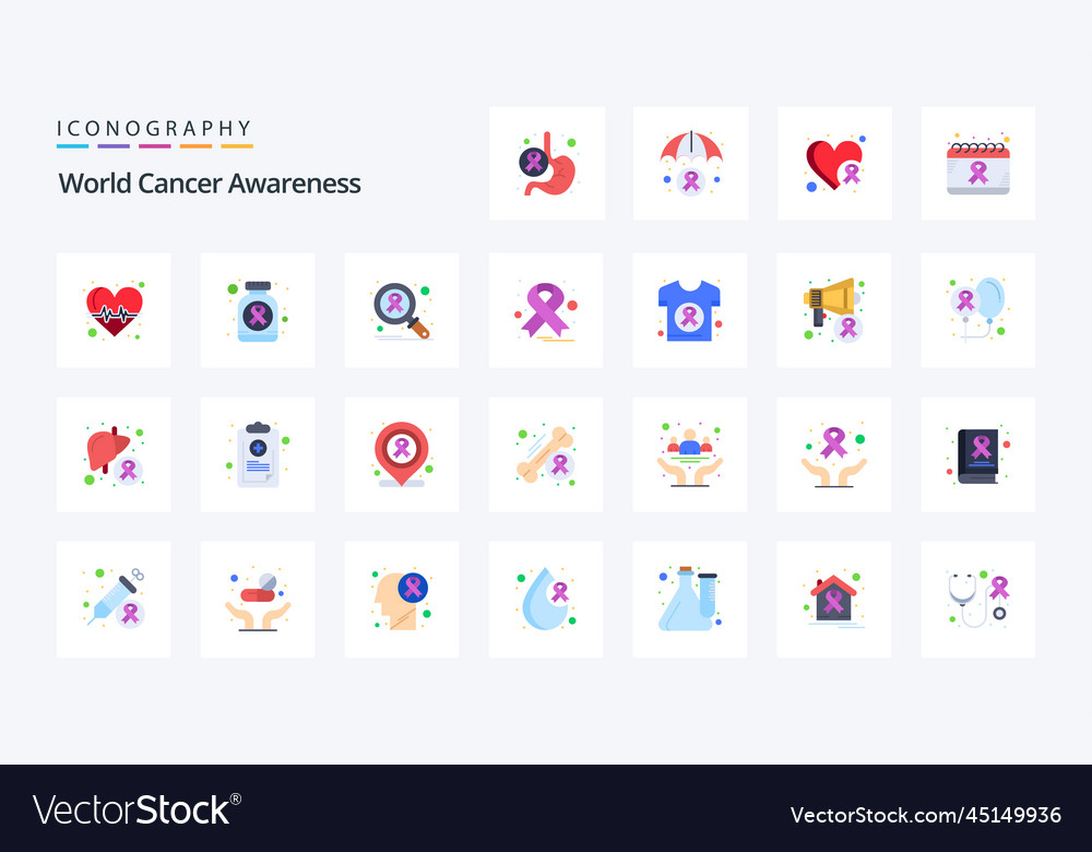 25 world cancer awareness flat color icon pack