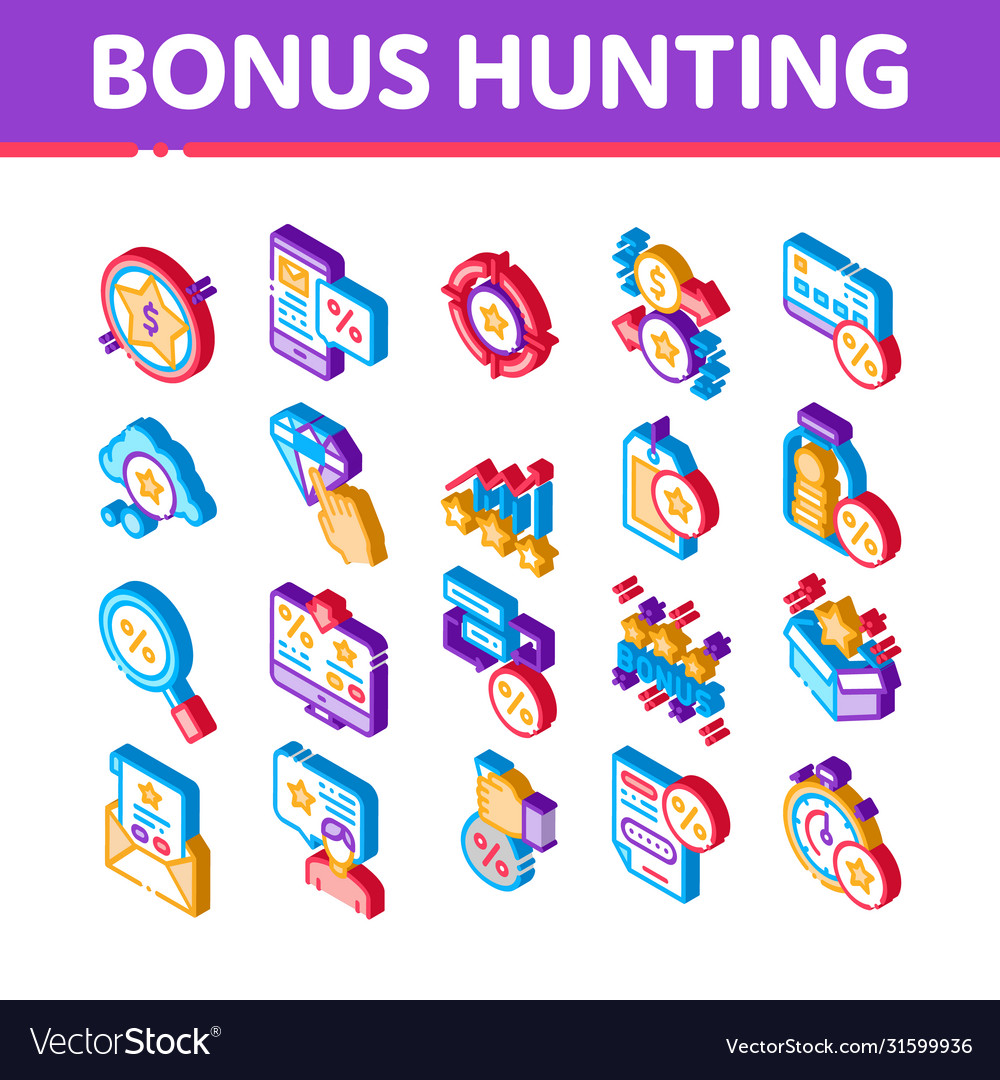 Bonus hunting isometric elements icons set vector image Bonus hunting isometric elements icons set
