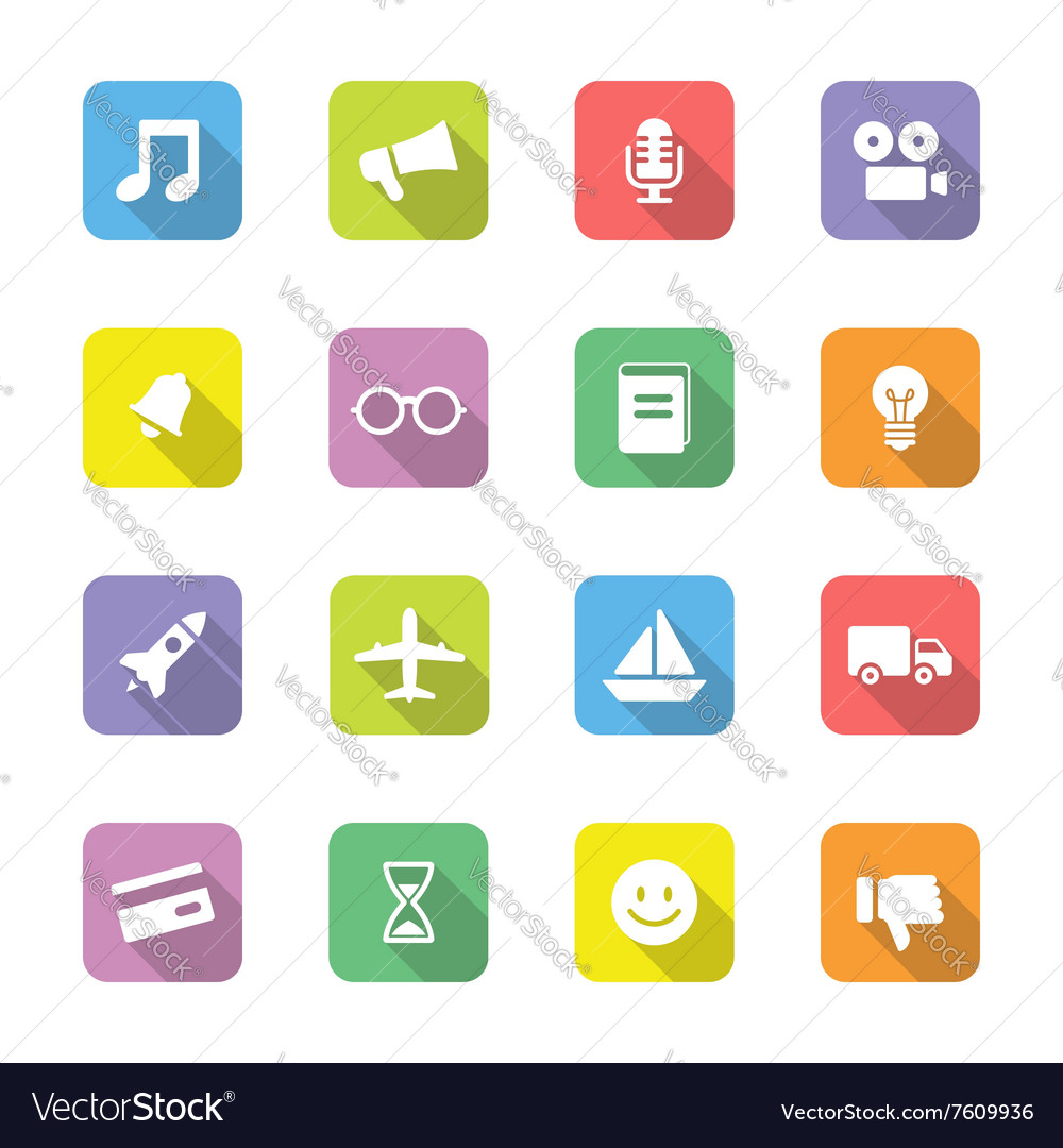 Colorful web icon set 5 on rounded rectangle