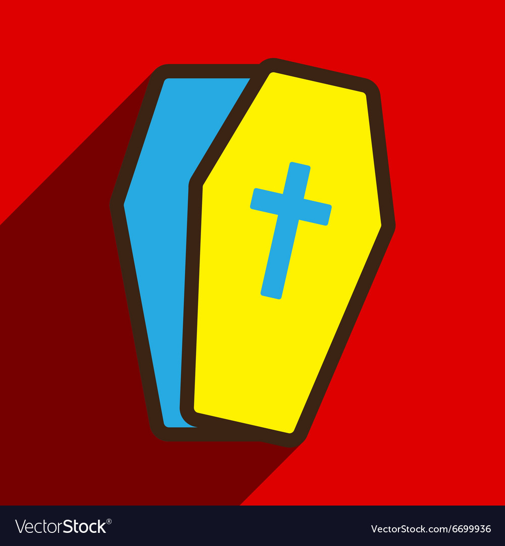 Flat with shadow icon open coffin on a colored