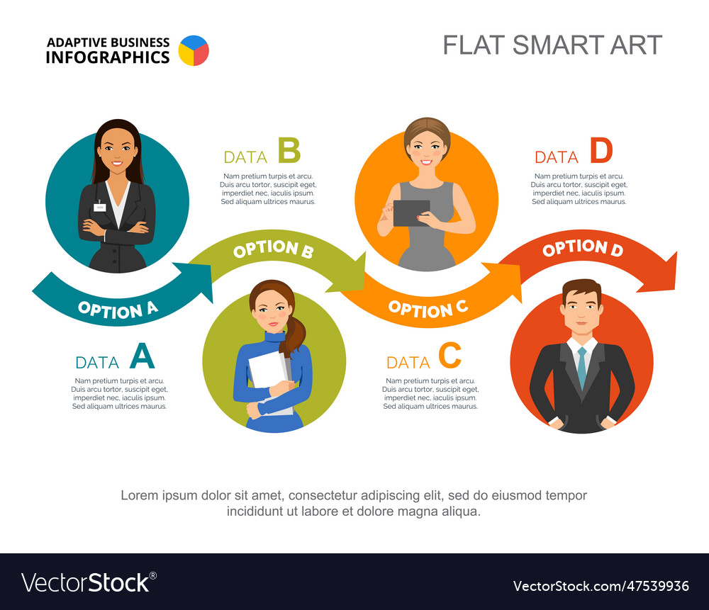 Four steps teamwork chart slide template Vector Image Four steps teamwork chart slide template